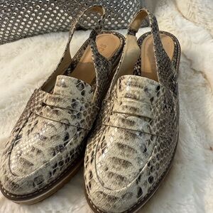 SCHUTZ Snakeskin Pattern Slingback Loafers